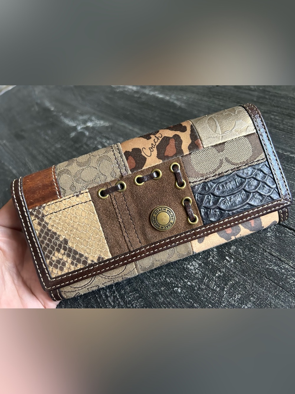 Coach Y2K vintage animal print patchwork long wallet